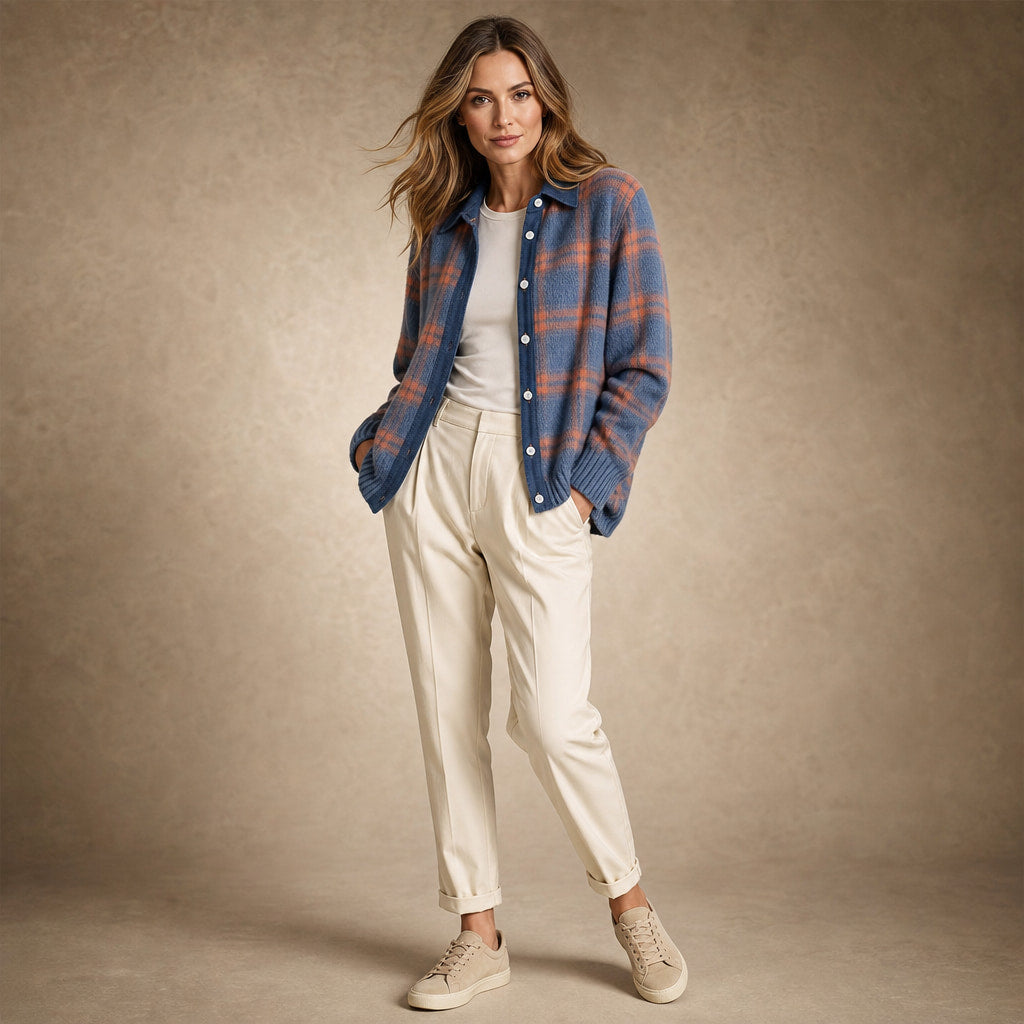 Elegant Long Women's Cardigan - Timeless Cardigan for Every Occasion Blue – Side Angle View