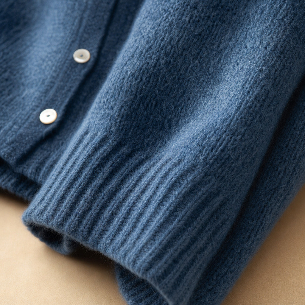 Elegant Long Women's Cardigan - Timeless Cardigan for Every Occasion Blue – Fabric and Detail Close-Up