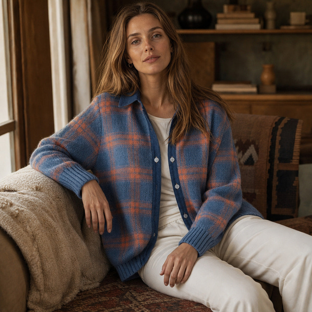 Elegant Long Women's Cardigan - Timeless Cardigan for Every Occasion Blue – Styled Editorial Shot