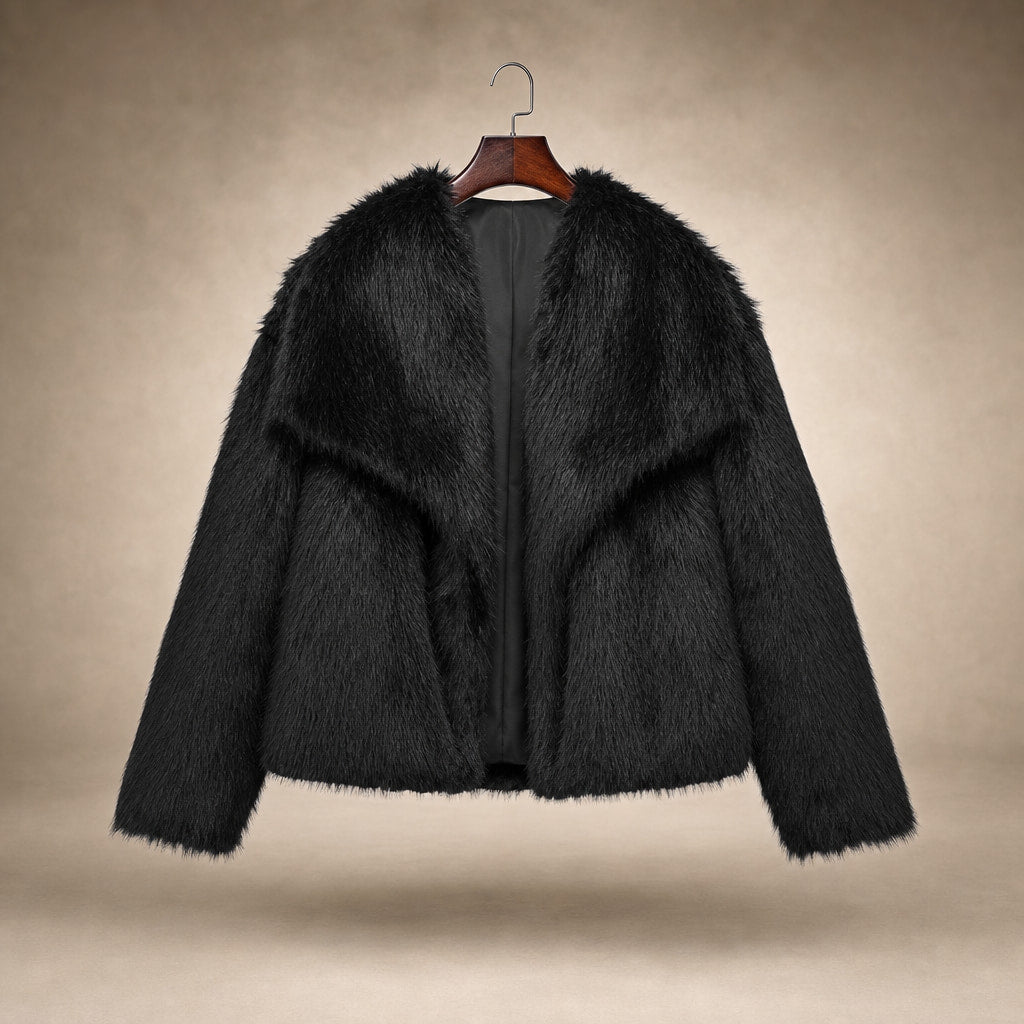 Elegant Luxurious Women's Winter Jacket with Faux Fur Black – Product Photo