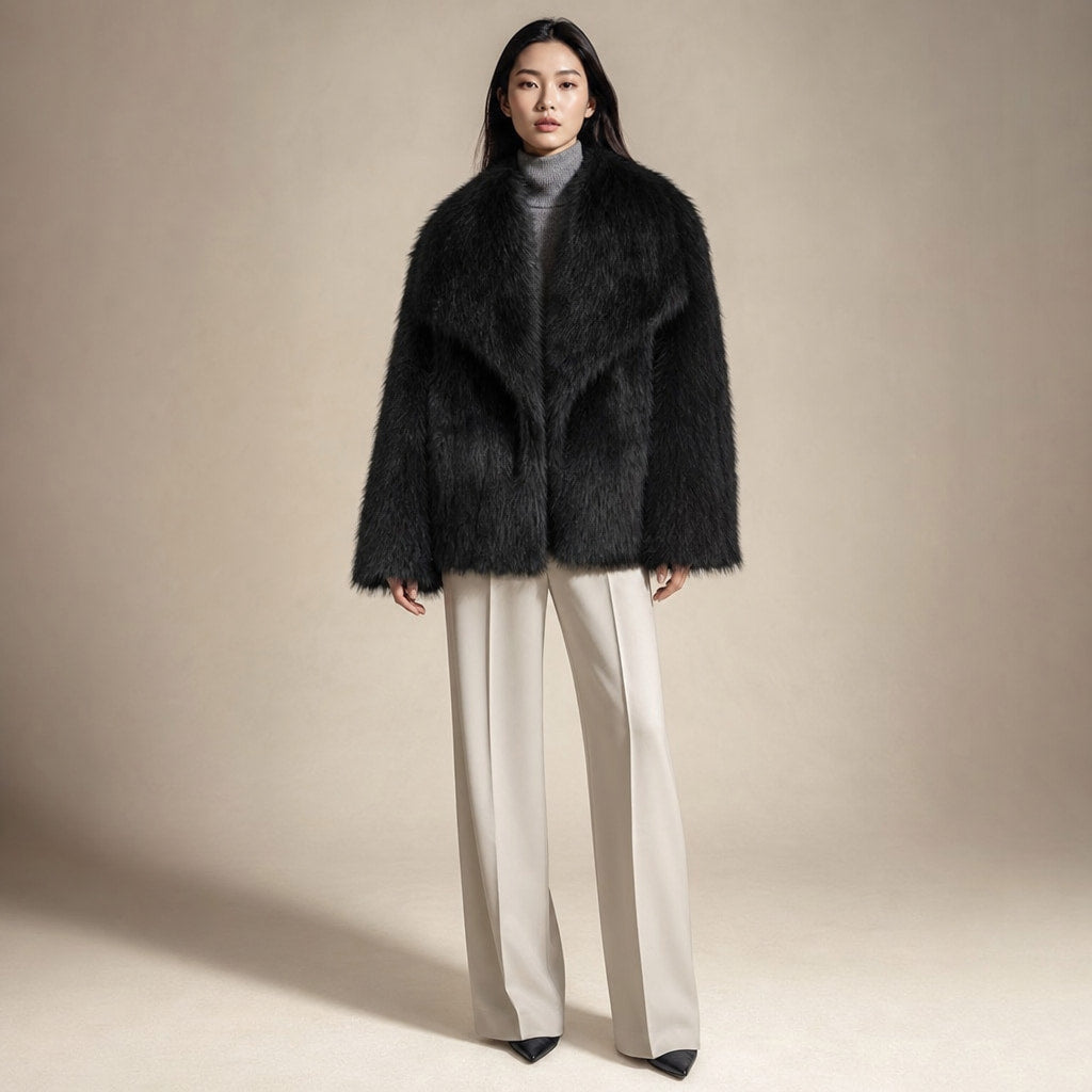 Elegant Luxurious Women's Winter Jacket with Faux Fur in Black – Mampierimoda Premium Womenswear