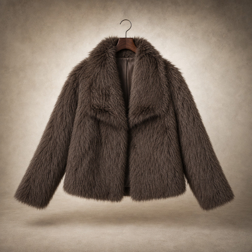 Elegant Luxurious Women's Winter Jacket with Faux Fur Brown – Product Photo