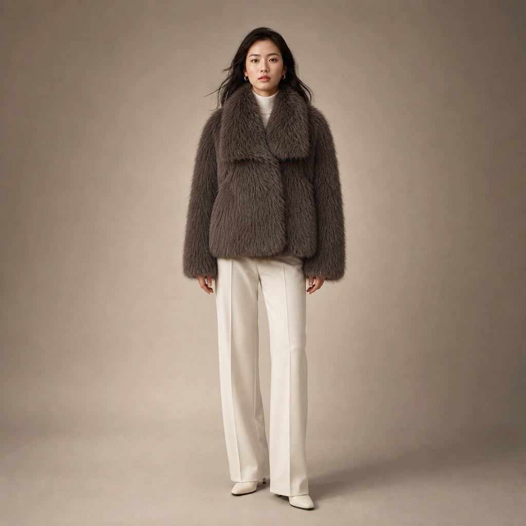 Elegant Luxurious Women's Winter Jacket with Faux Fur in Brown – Mampierimoda Premium Womenswear