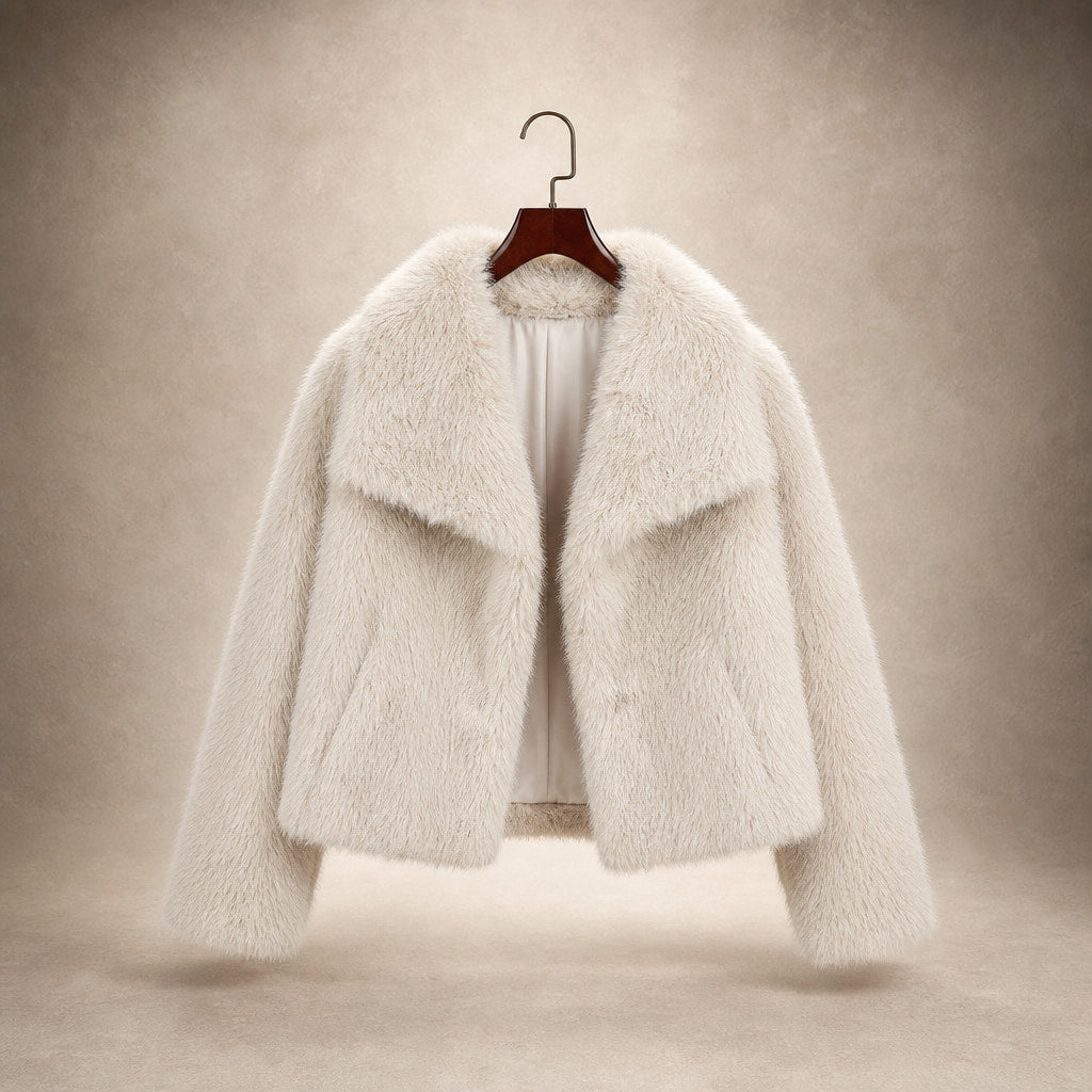 Elegant Luxurious Women's Winter Jacket with Faux Fur Cream White – Product Photo