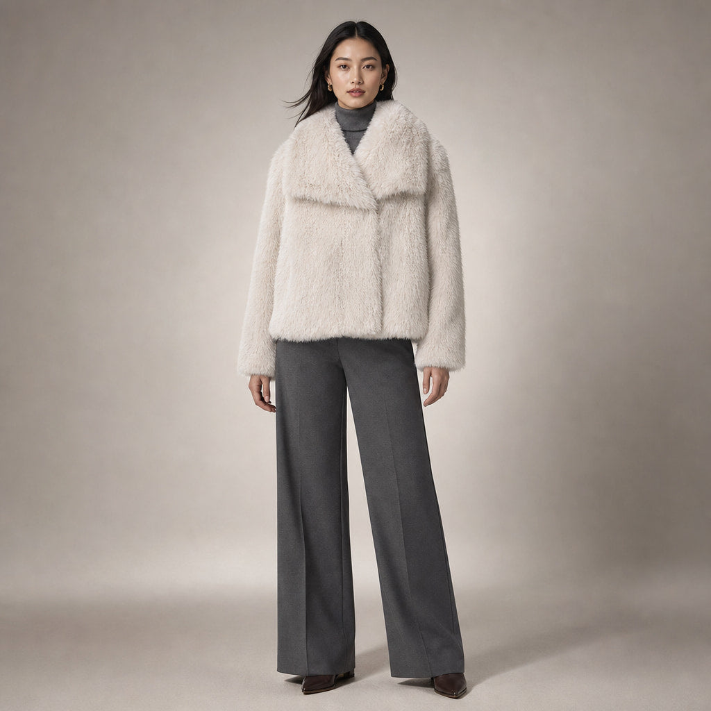 Elegant Luxurious Women's Winter Jacket with Faux Fur in Cream White – Mampierimoda Premium Womenswear