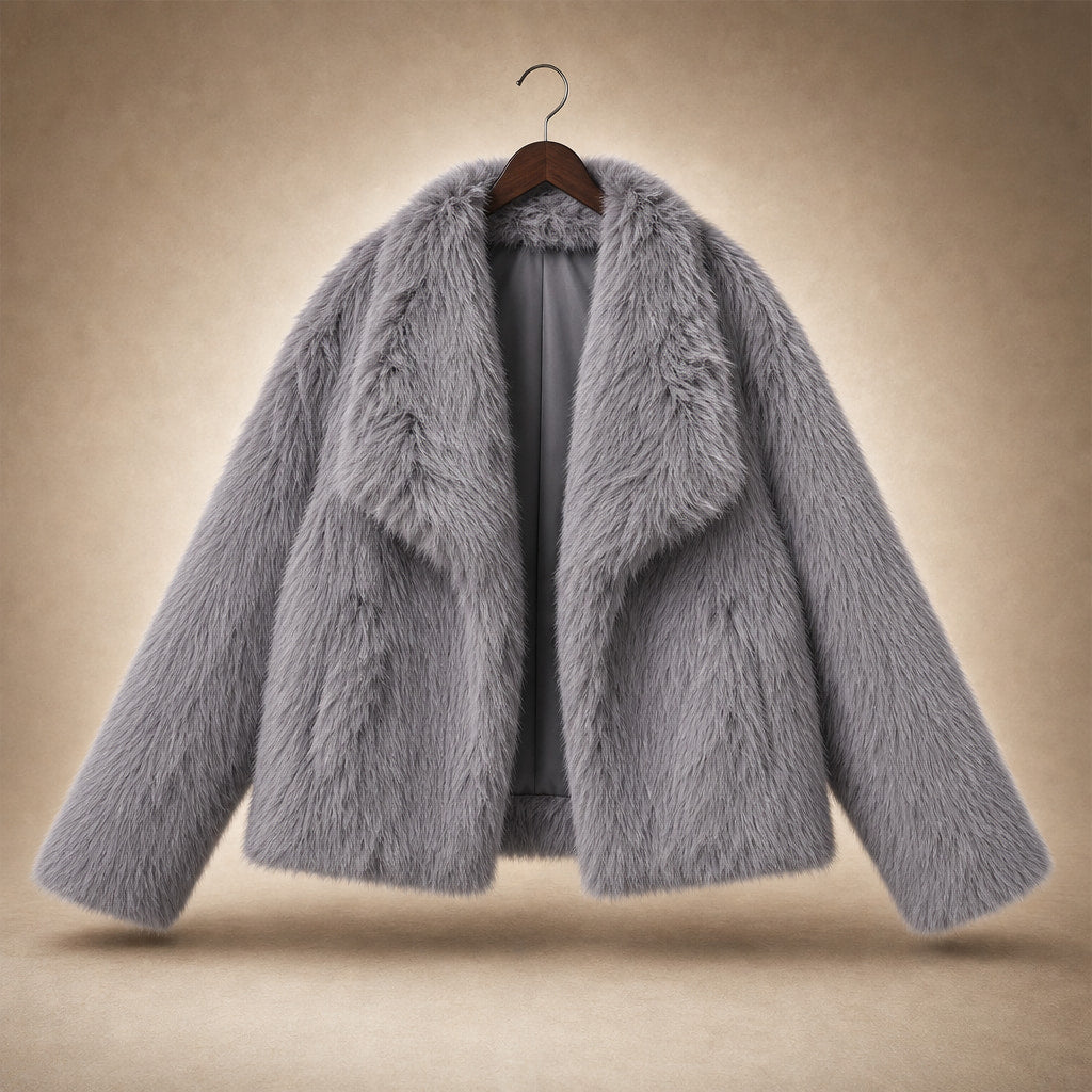 Elegant Luxurious Women's Winter Jacket with Faux Fur Gray – Product Photo