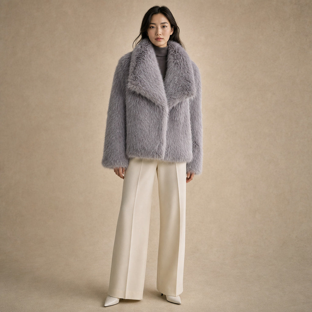 Elegant Luxurious Women's Winter Jacket with Faux Fur in Gray – Mampierimoda Premium Womenswear