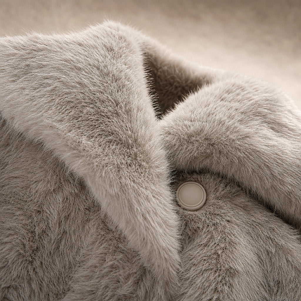 Elegant Luxurious Women's Winter Jacket with Faux Fur Vanilla – Fabric and Detail Close-Up