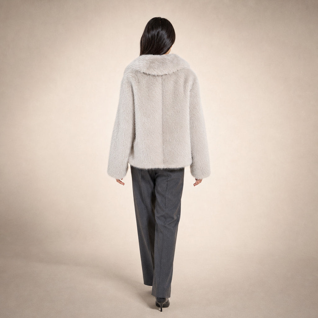 Elegant Luxurious Women's Winter Jacket with Faux Fur Vanilla – Full Look
