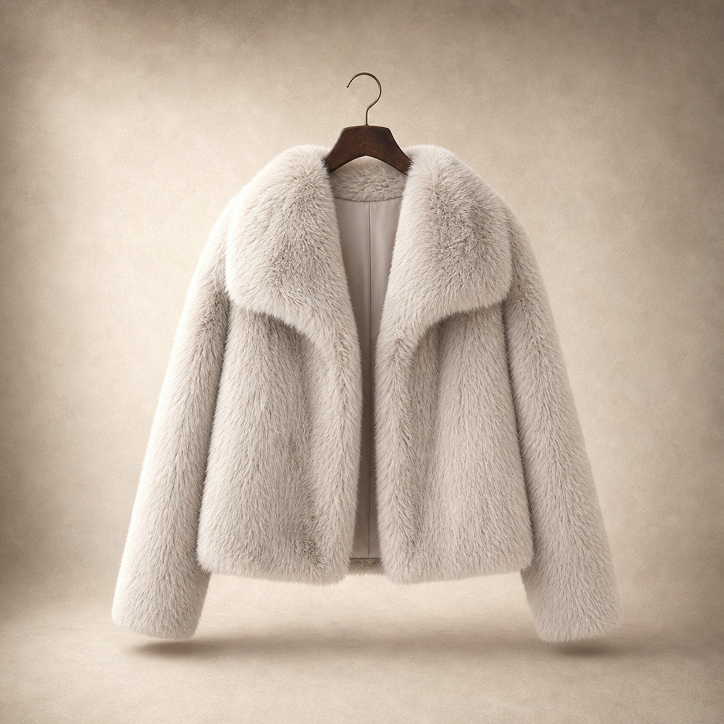 Elegant Luxurious Women's Winter Jacket with Faux Fur Vanilla – Product Photo