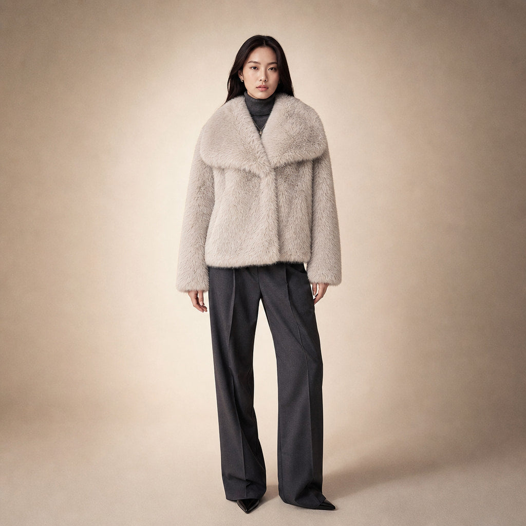 Elegant Luxurious Women's Winter Jacket with Faux Fur in Vanilla – Mampierimoda Premium Womenswear