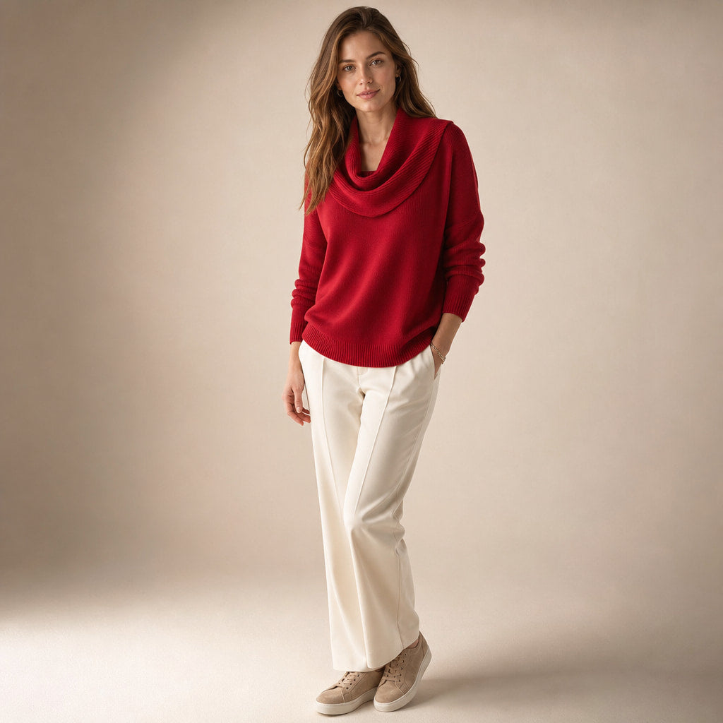 Elegant Turtleneck Sweater for Women Red – Side Angle View
