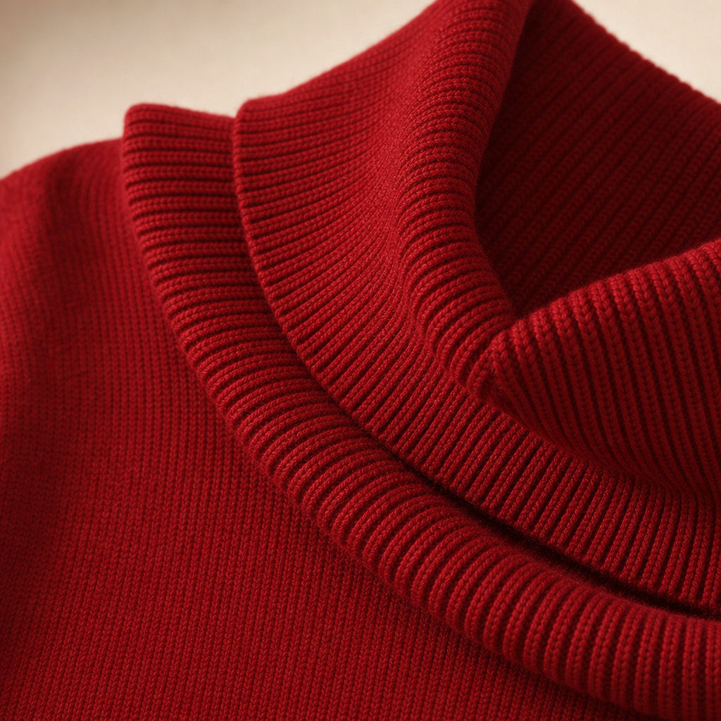 Elegant Turtleneck Sweater for Women Red – Fabric and Detail Close-Up