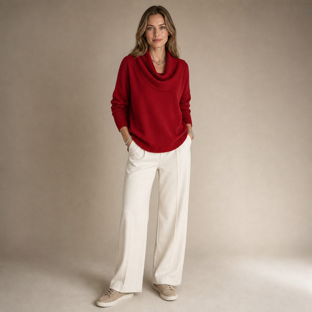 Elegant Turtleneck Sweater for Women Red – Full Look