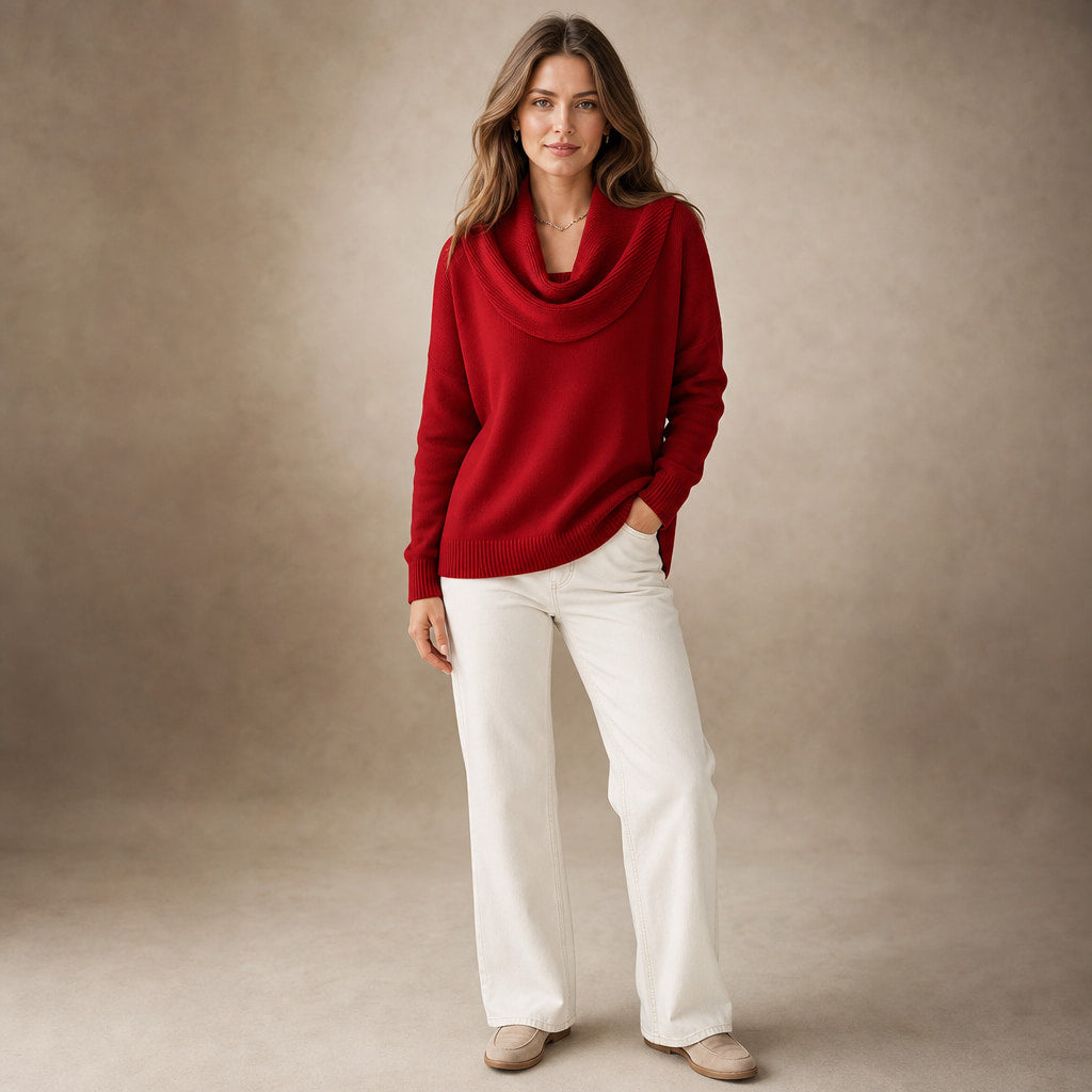 Elegant Turtleneck Sweater for Women in Red – Mampierimoda Premium Womenswear
