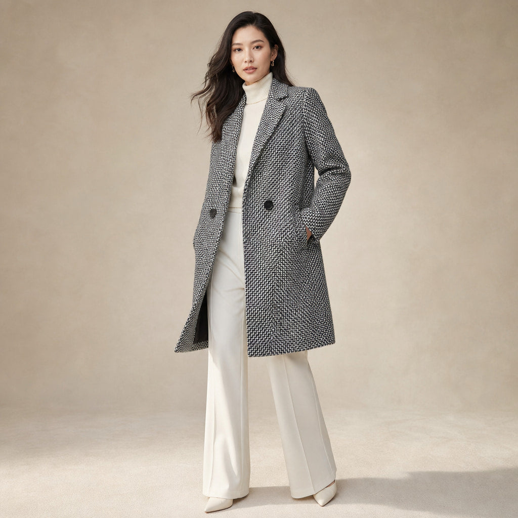 Elegant Warm Women's Long Coat Gray – Side Angle View