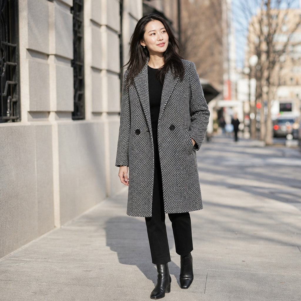 Elegant Warm Women's Long Coat Gray – Styled Editorial Shot