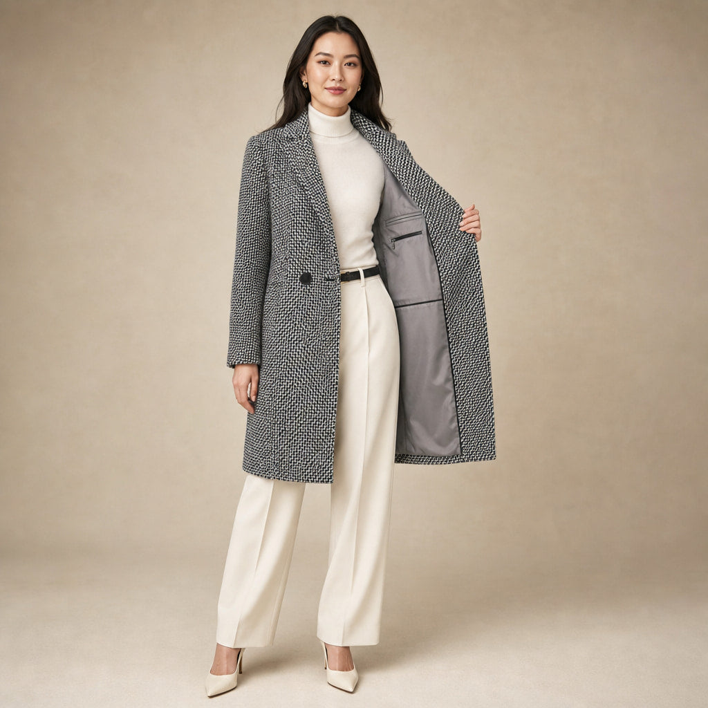 Elegant Warm Women's Long Coat Gray – Interior Lining Detail