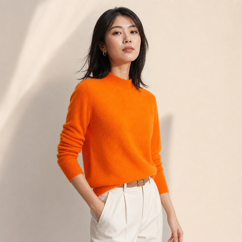 Elegant Women's Cashmere Sweater - Luxuriously Soft and Timeless Orange – Side Angle View