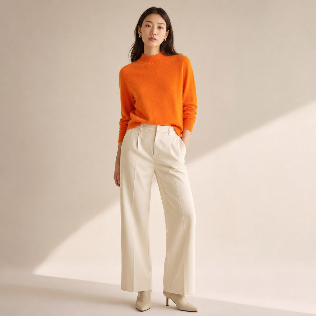 Elegant Women's Cashmere Sweater - Luxuriously Soft and Timeless Orange – Full Look