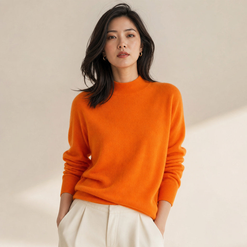 Elegant Women's Cashmere Sweater - Luxuriously Soft and Timeless in Orange – Mampierimoda Premium Womenswear