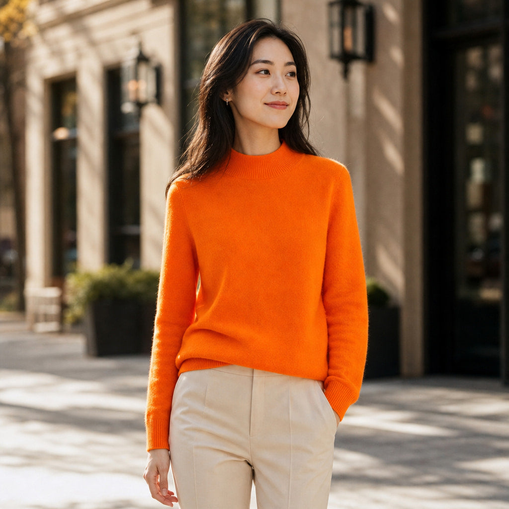 Elegant Women's Cashmere Sweater - Luxuriously Soft and Timeless Orange – Styled Editorial Shot