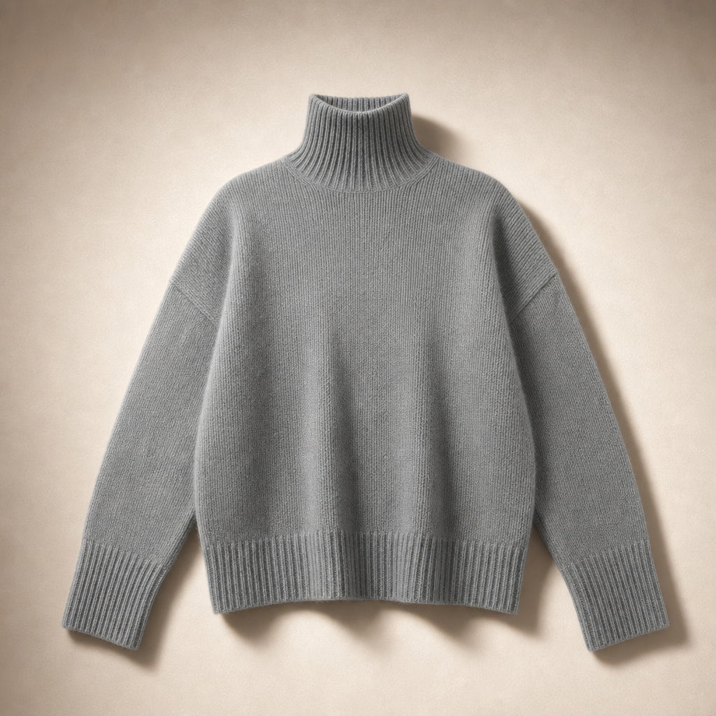 Elegant Women's Cashmere Turtleneck Sweater with High Collar Gray – Product Photo