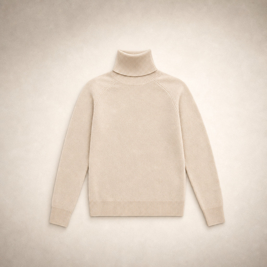 Elegant Women's Merino Cashmere Turtleneck Sweater Beige – Product Photo