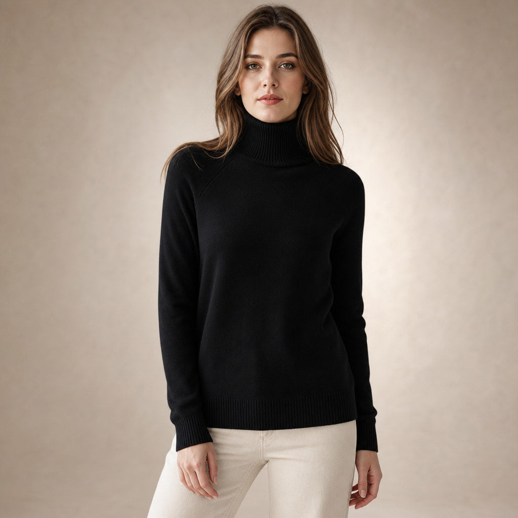 Elegant Women's Merino Cashmere Turtleneck Sweater in Black – Mampierimoda Premium Womenswear