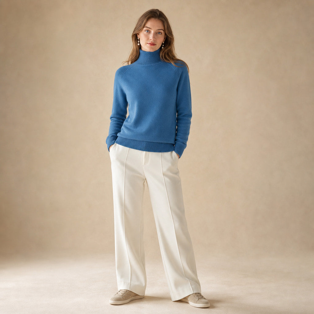 Elegant Women's Merino Cashmere Turtleneck Sweater in Blue – Mampierimoda Premium Womenswear