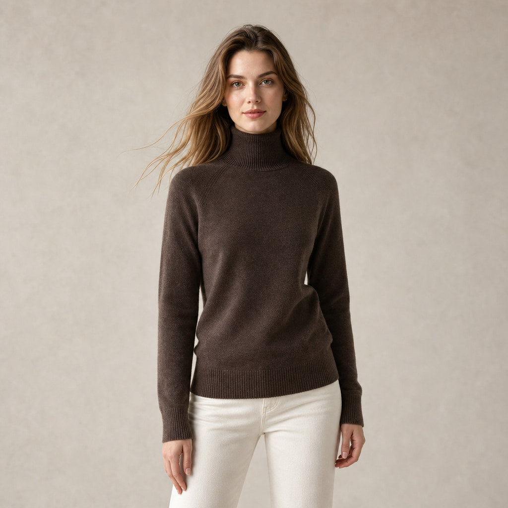 Elegant Women's Merino Cashmere Turtleneck Sweater in Brown – Mampierimoda Premium Womenswear