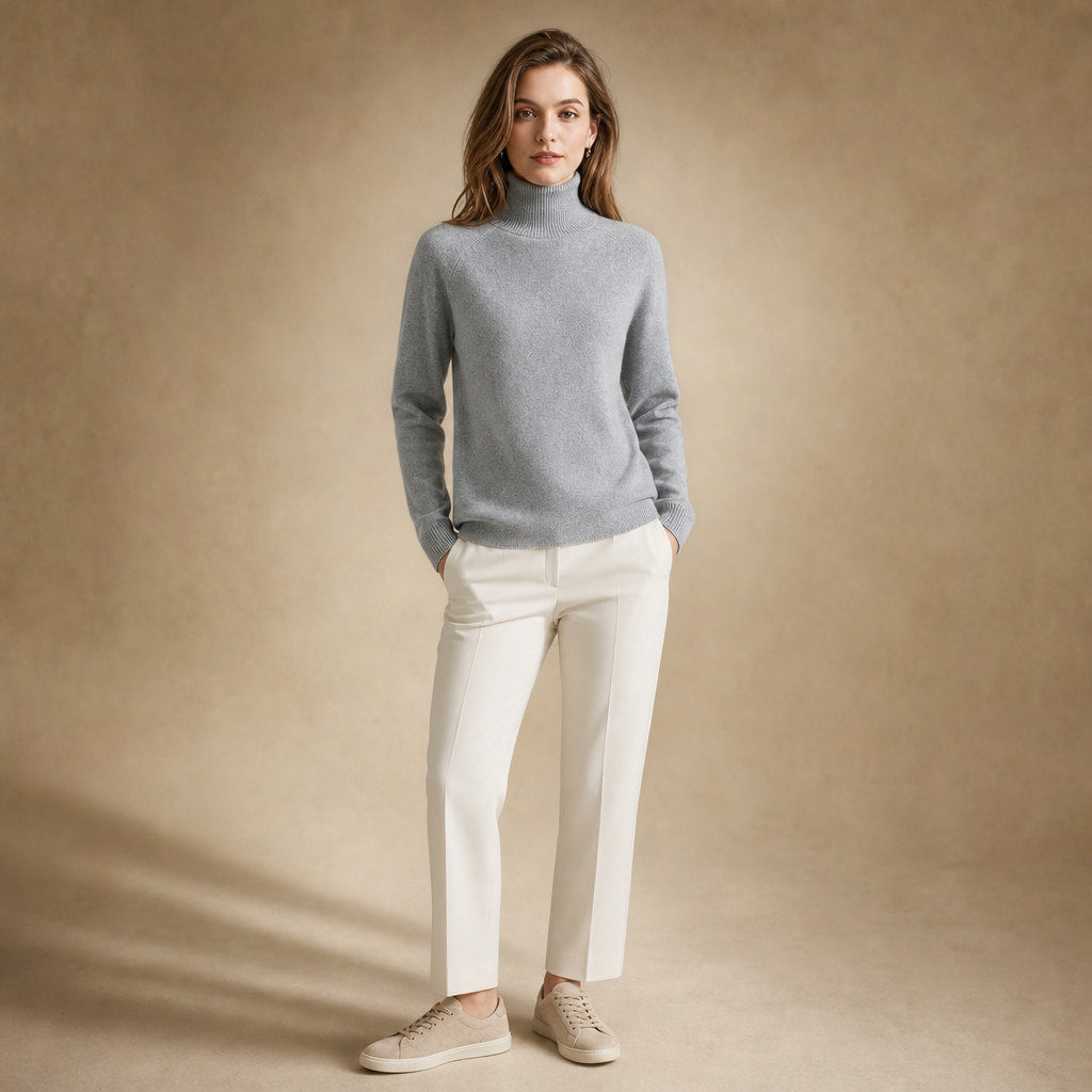 Elegant Women's Merino Cashmere Turtleneck Sweater in Gray – Mampierimoda Premium Womenswear