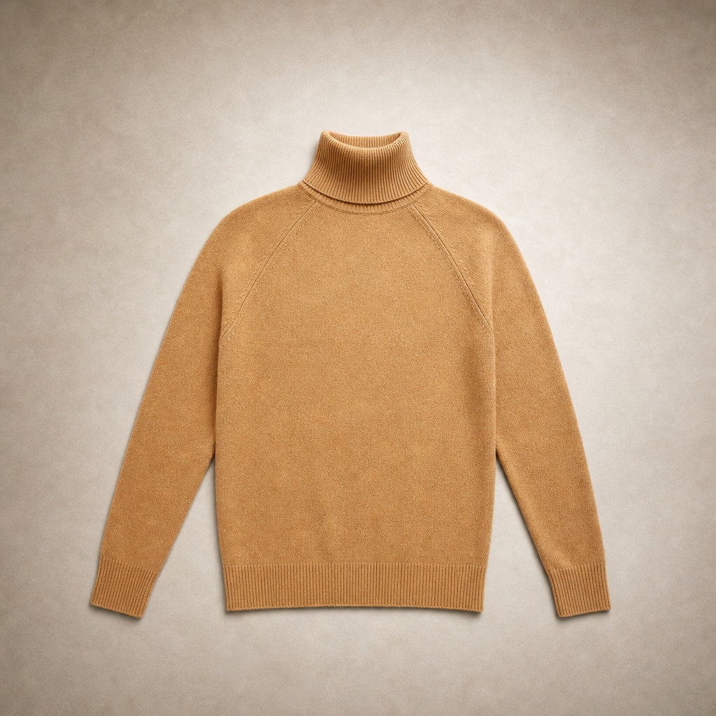 Elegant Women's Merino Cashmere Turtleneck Sweater Light Brown – Product Photo