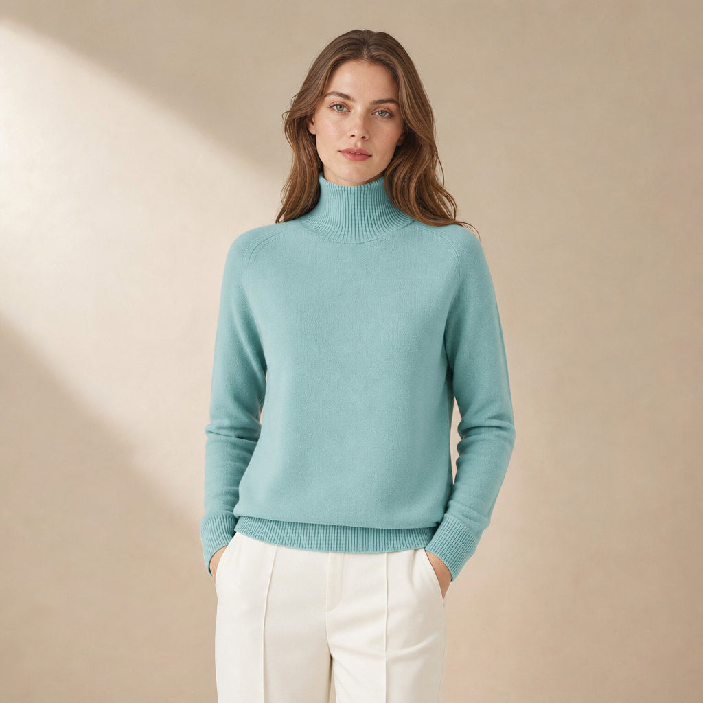 Elegant Women's Merino Cashmere Turtleneck Sweater in Mint Green – Mampierimoda Premium Womenswear
