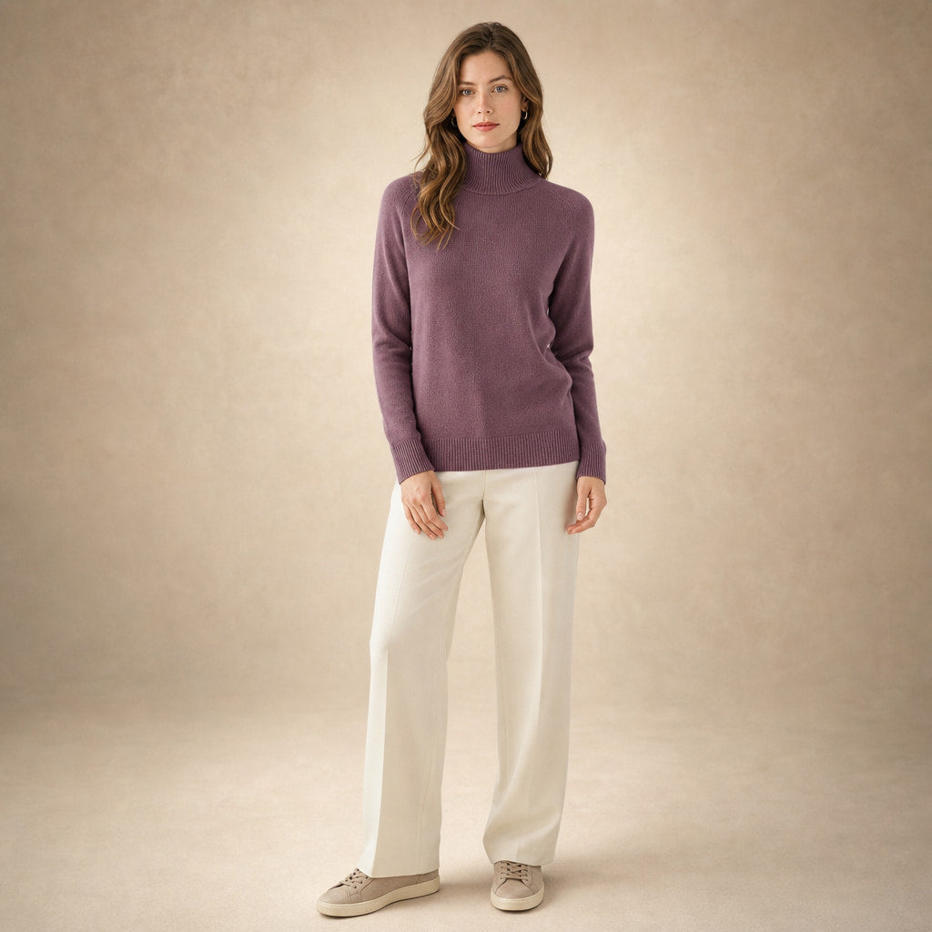 Elegant Women's Merino Cashmere Turtleneck Sweater in Purple – Mampierimoda Premium Womenswear