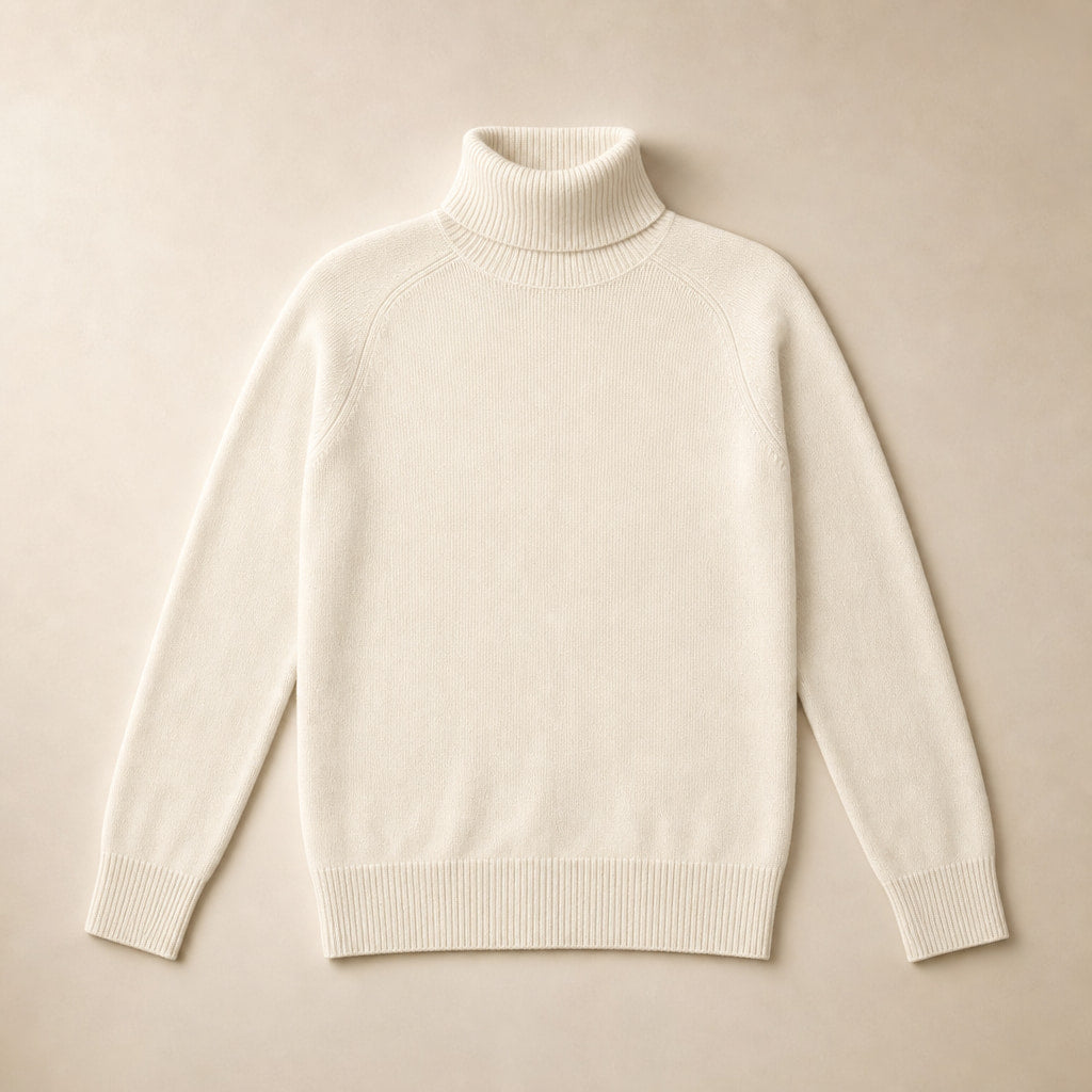 Elegant Women's Merino Cashmere Turtleneck Sweater White – Product Photo