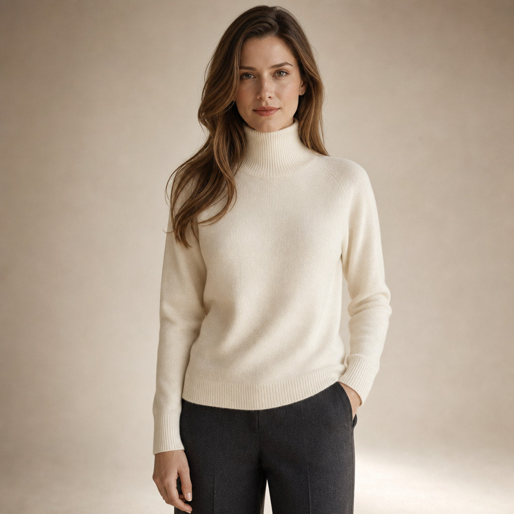Elegant Women's Merino Cashmere Turtleneck Sweater in White – Mampierimoda Premium Womenswear