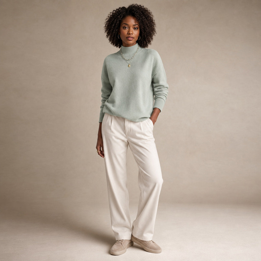 Elegant Women's Turtleneck Sweater - Soft Knit Quality for Stylish Winter Looks Light Green – Side Angle View