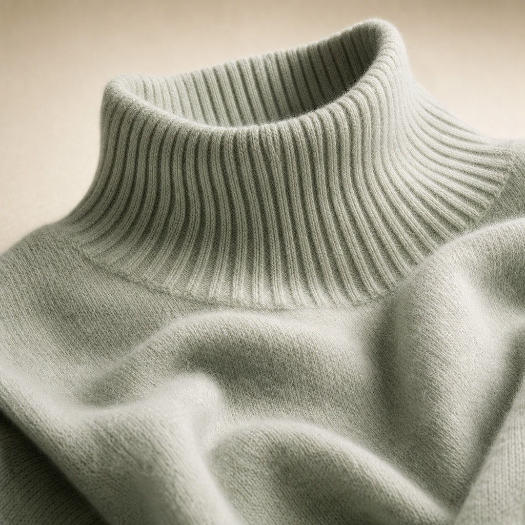 Elegant Women's Turtleneck Sweater - Soft Knit Quality for Stylish Winter Looks Light Green – Fabric and Detail Close-Up