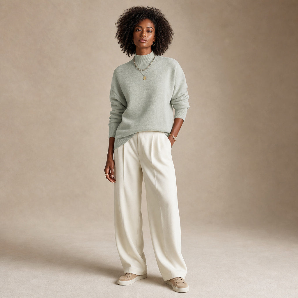 Elegant Women's Turtleneck Sweater - Soft Knit Quality for Stylish Winter Looks Light Green – Full Look