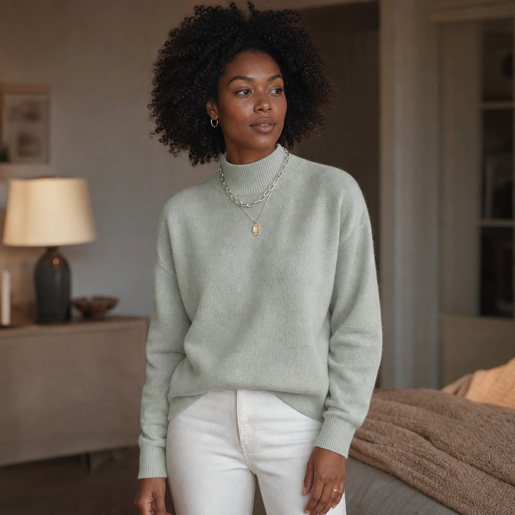 Elegant Women's Turtleneck Sweater - Soft Knit Quality for Stylish Winter Looks Light Green – Styled Editorial Shot