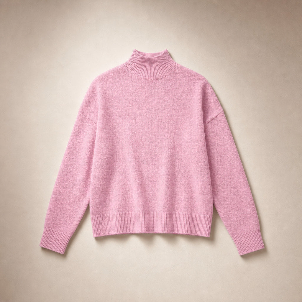 Elegant Women's Turtleneck Sweater - Soft Knit Quality for Stylish Winter Looks Light Pink – Product Photo