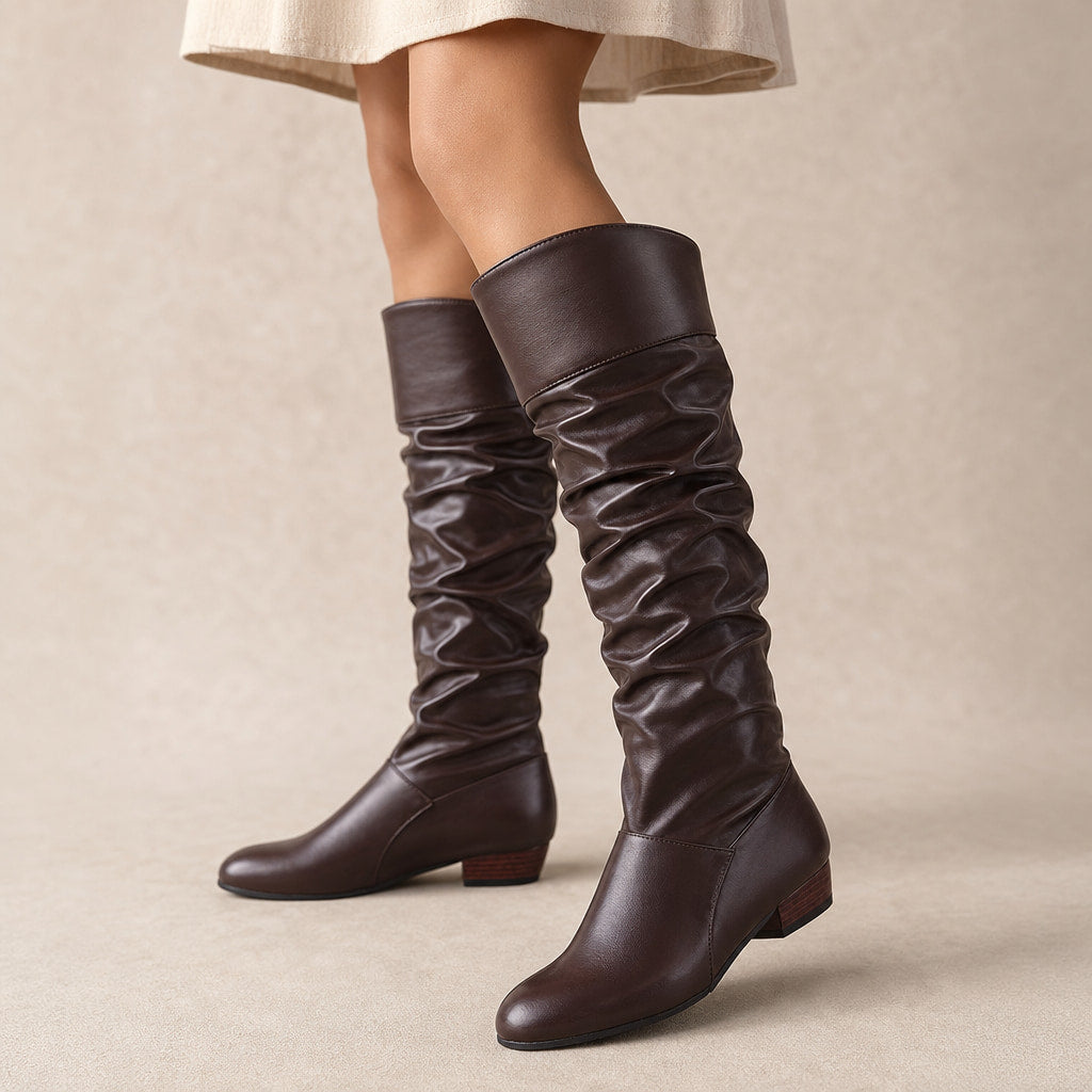Sophistication And Comfortable Slouchy Pointed High Boots Coffee Brown – Product Photo