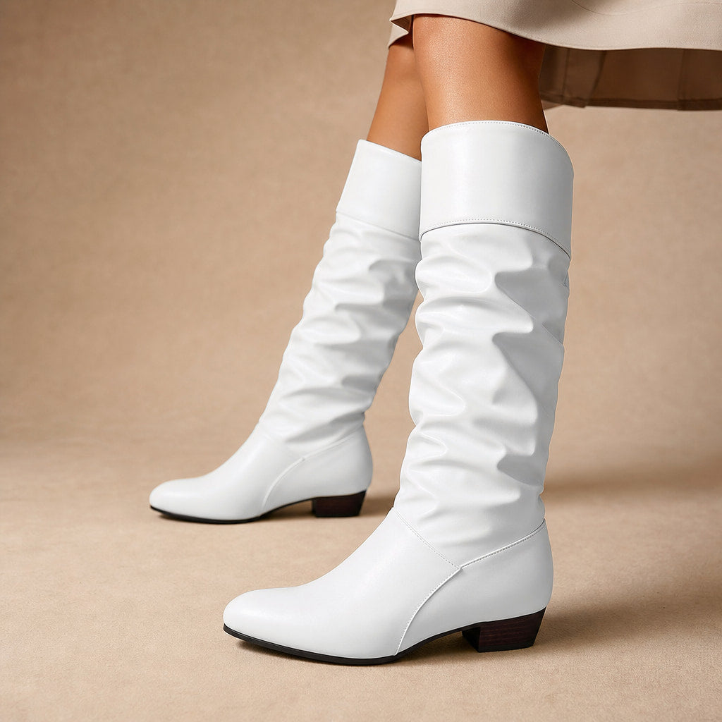 Sophistication And Comfortable Slouchy Pointed High Boots in White – Mampierimoda Premium Womenswear