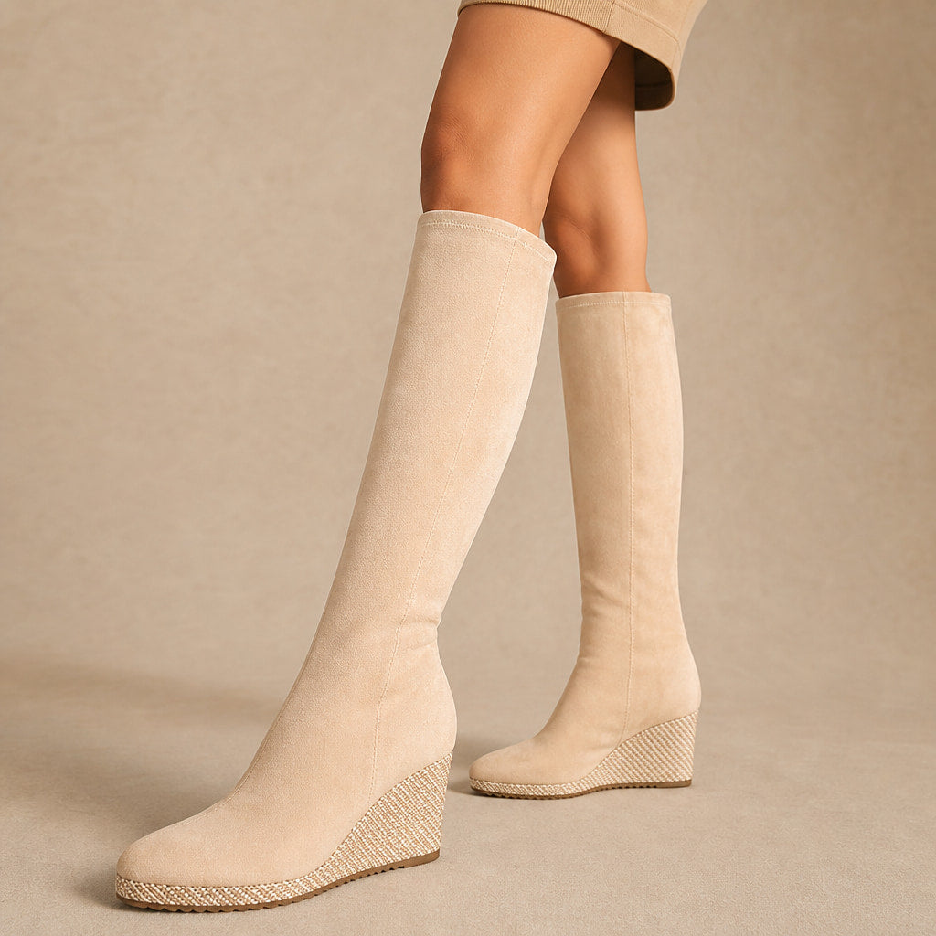 Chic And Comfortable Stretch Over The Knee High Boots in Beige – Mampierimoda Premium Womenswear