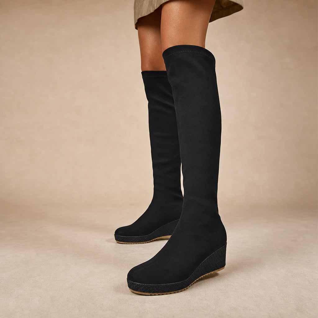 Chic And Comfortable Stretch Over The Knee High Boots Black – Product Photo