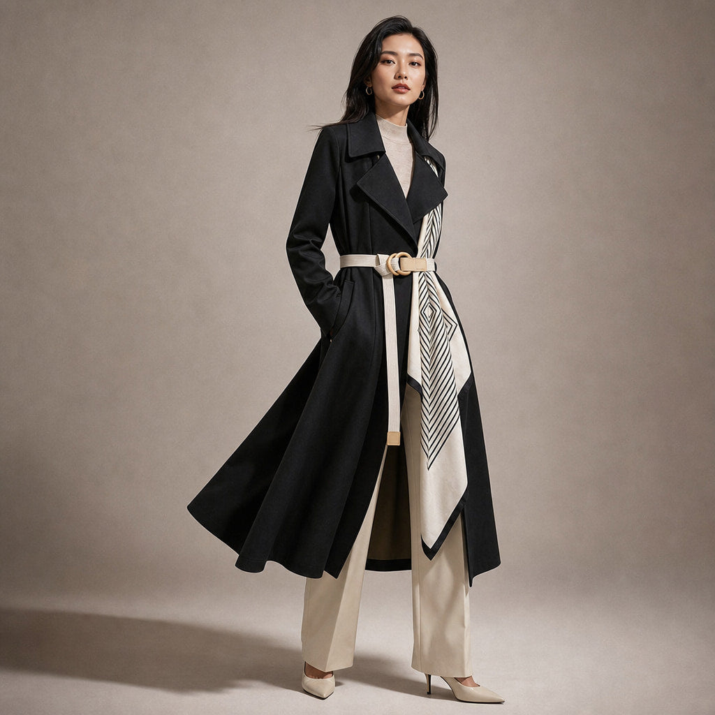 Evelyn Couture Transitional Coat Midnight Black – Side Angle View