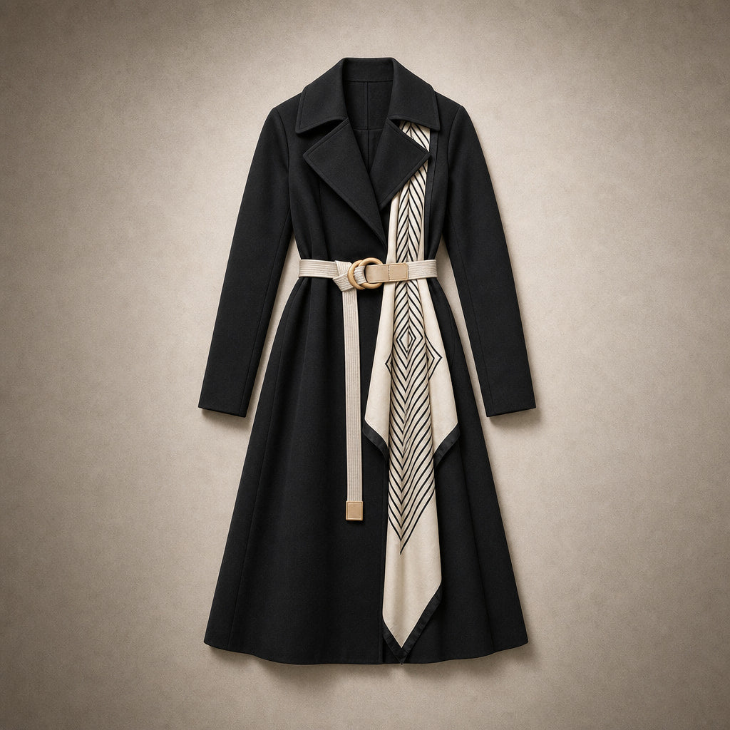 Evelyn Couture Transitional Coat Midnight Black – Flat Lay Product Photo