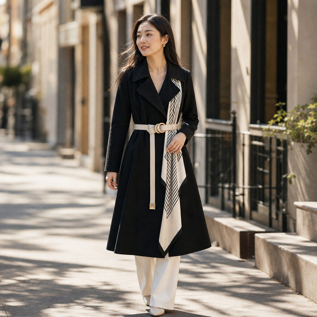 Evelyn Couture Transitional Coat Midnight Black – Styled Editorial Shot