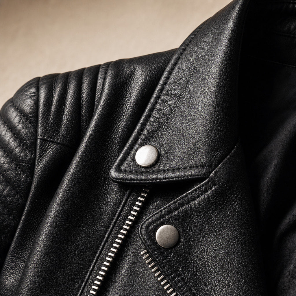 Faux Leather Biker Jacket with Zip Details for Women Black – Fabric and Detail Close-Up